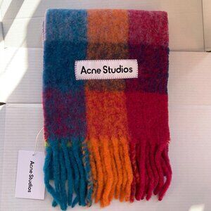 Acne Studios Women's Blue Checked Alpaca Wool-blend Scarf